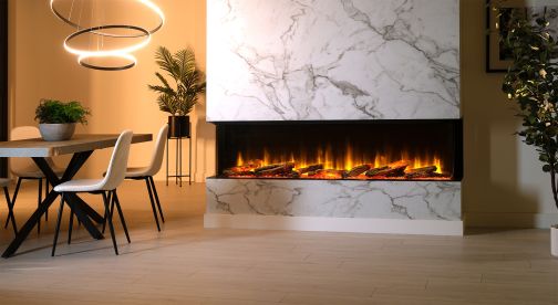  Dimplex Ignite Ultra 74-III Roomset Front Facing_Evening shot